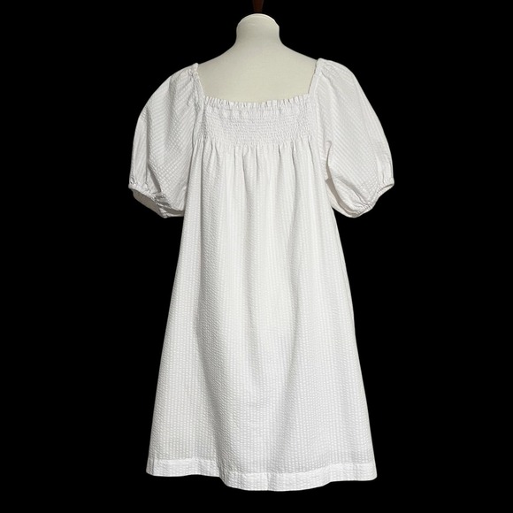 Madewell Puff-Sleeve A-Line Mini Dress in Seersucker Stripe Size L - Picture 5 of 10